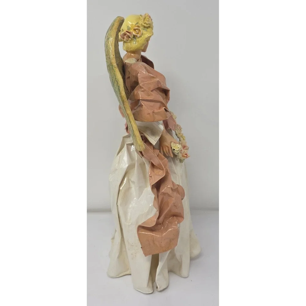 Amlings Angel Paper Mache  Christmas Tree Topper Figurine with Wreath and Wings‎